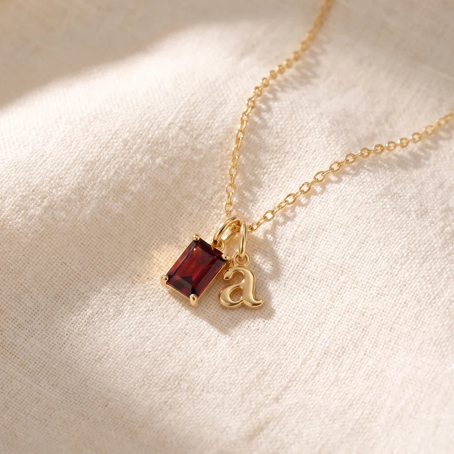 Initial & Birthstone Necklace, a sealed 18K gold personalized initial and birthstone necklace, a keepsake gift for a baptism or First Communion