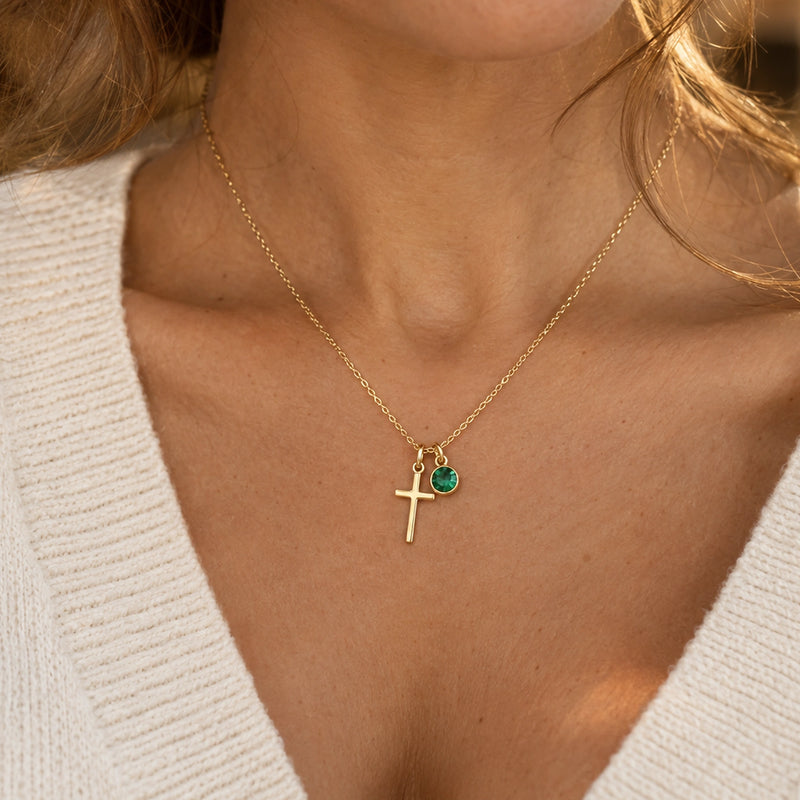 Birthstone Cross Necklace