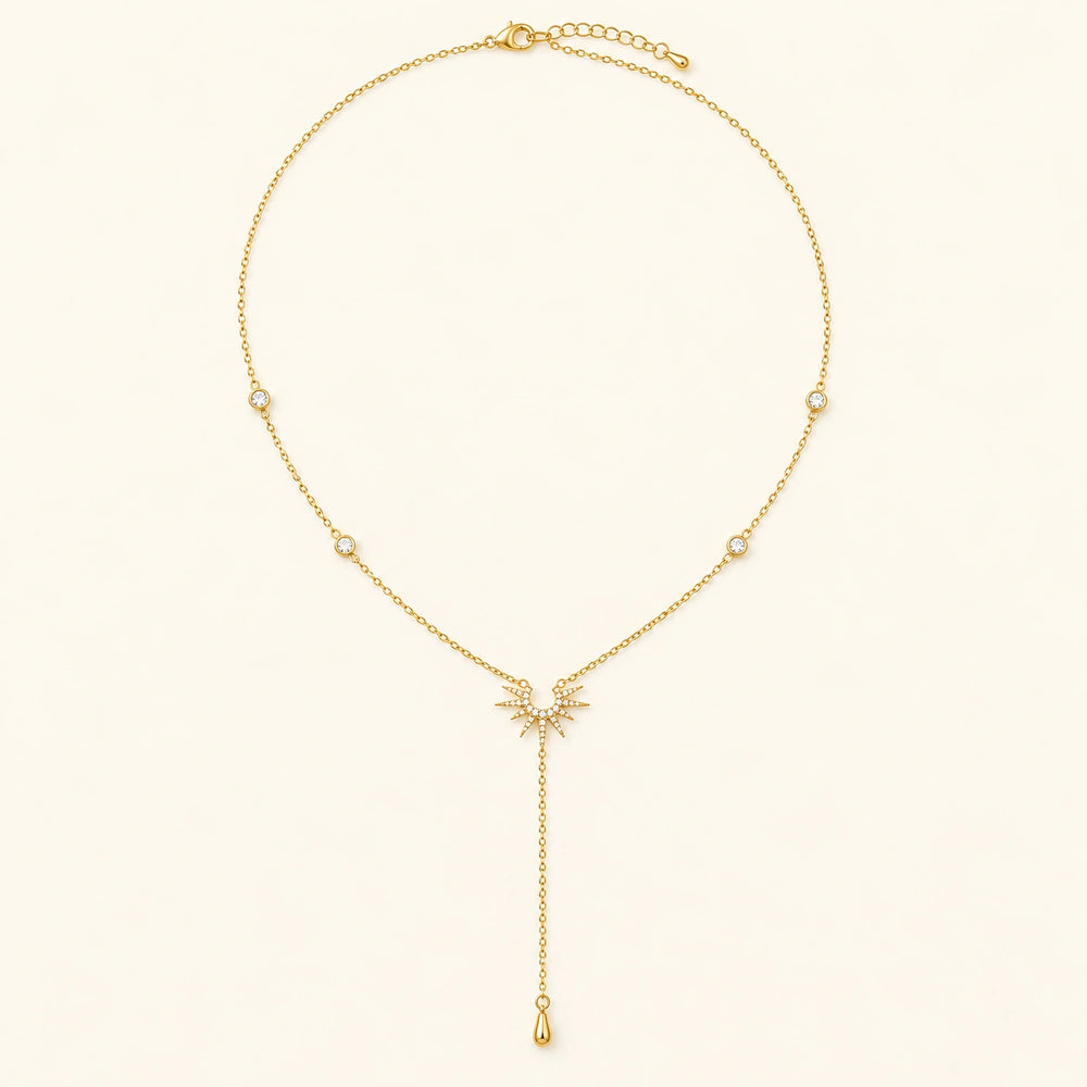 Sunburst Lariat Necklace, worn and styled