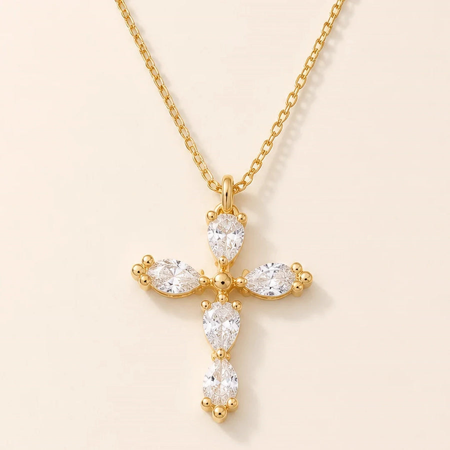 Close detail of Dainty Crystal Cross Necklace