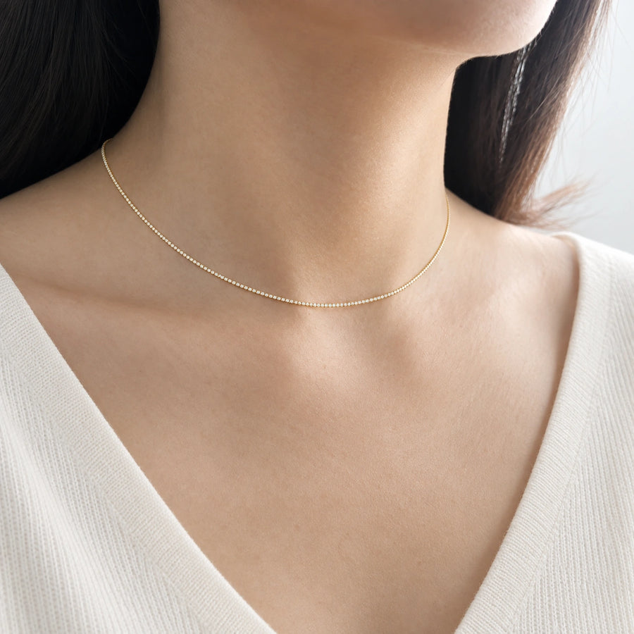 Close detail of Dainty CZ Tennis Necklace