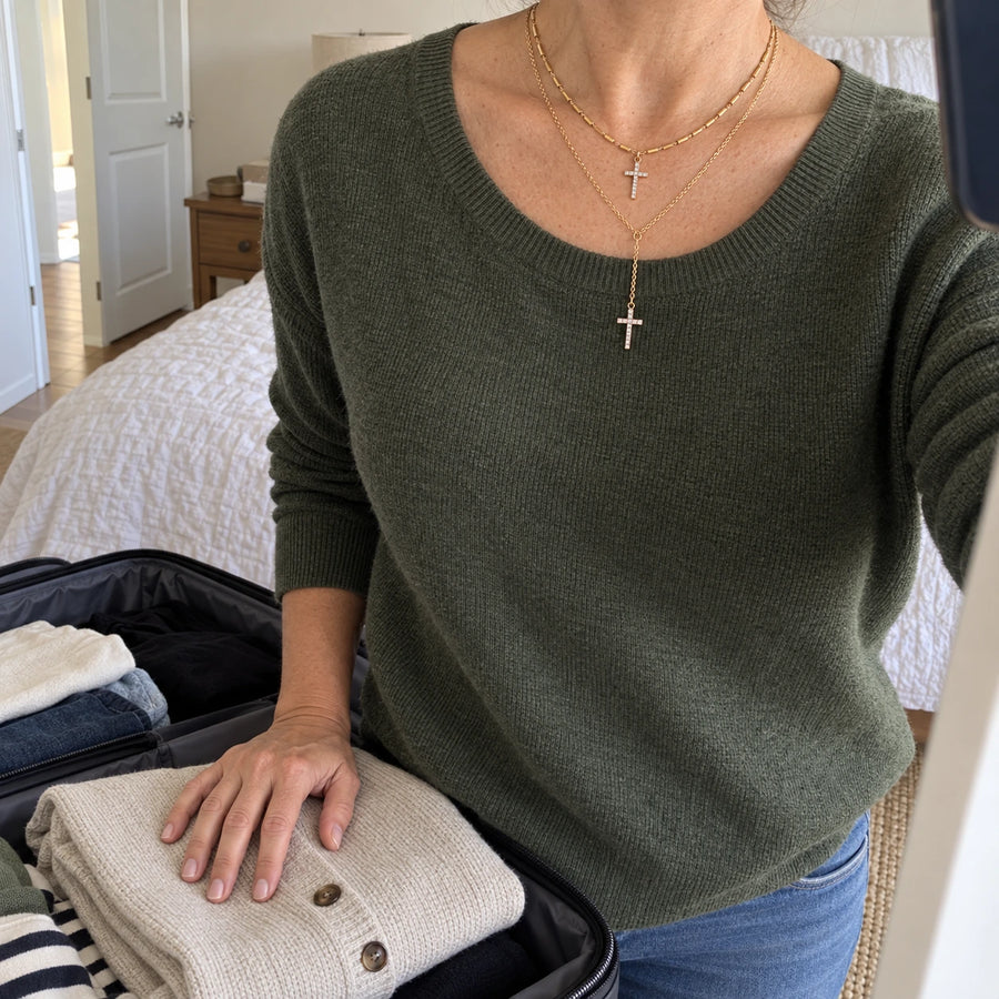 Double Layer Cross Necklace styled with other pieces