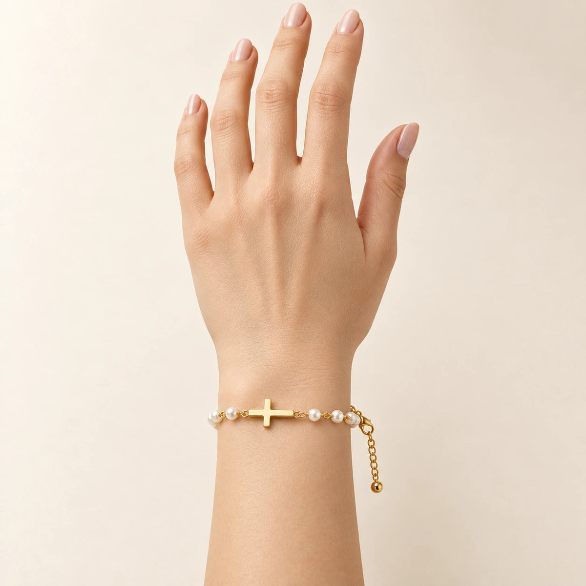 Grace Pearl Bracelet worn, gold-plated stainless steel