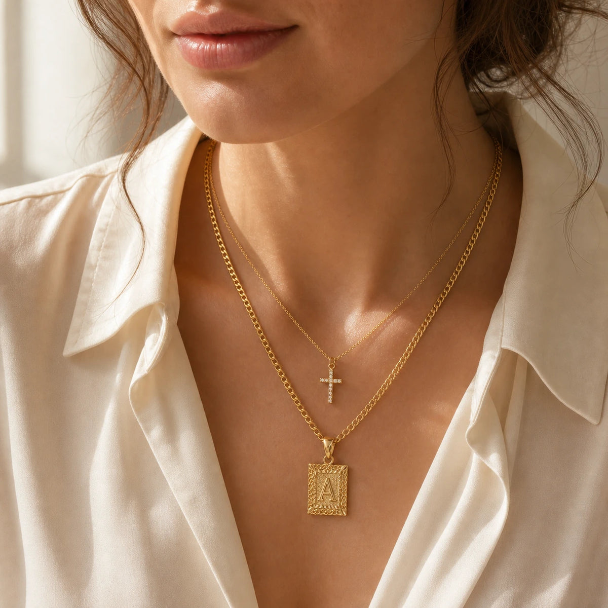 Amada | Initial & Cross Necklace Set | high definition campaign model | cycle 17 quality