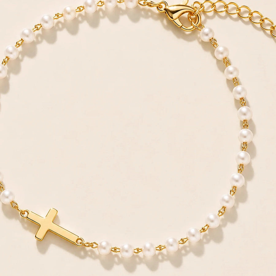 Close detail of Pearl Cross of Grace Bracelet