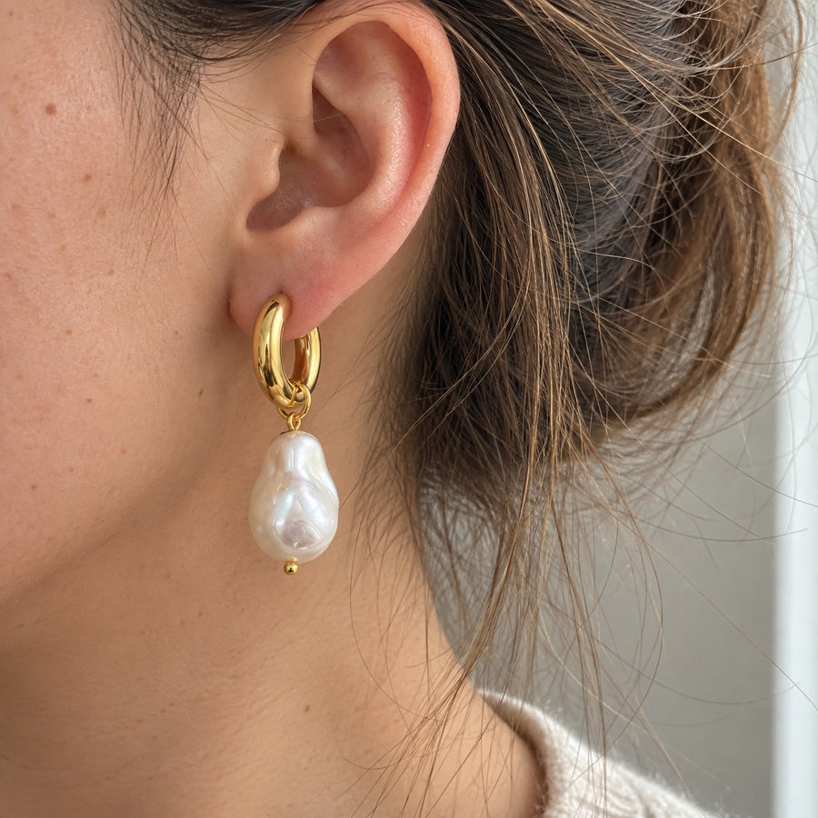 Faux Pearl Drop Earrings styled with other pieces