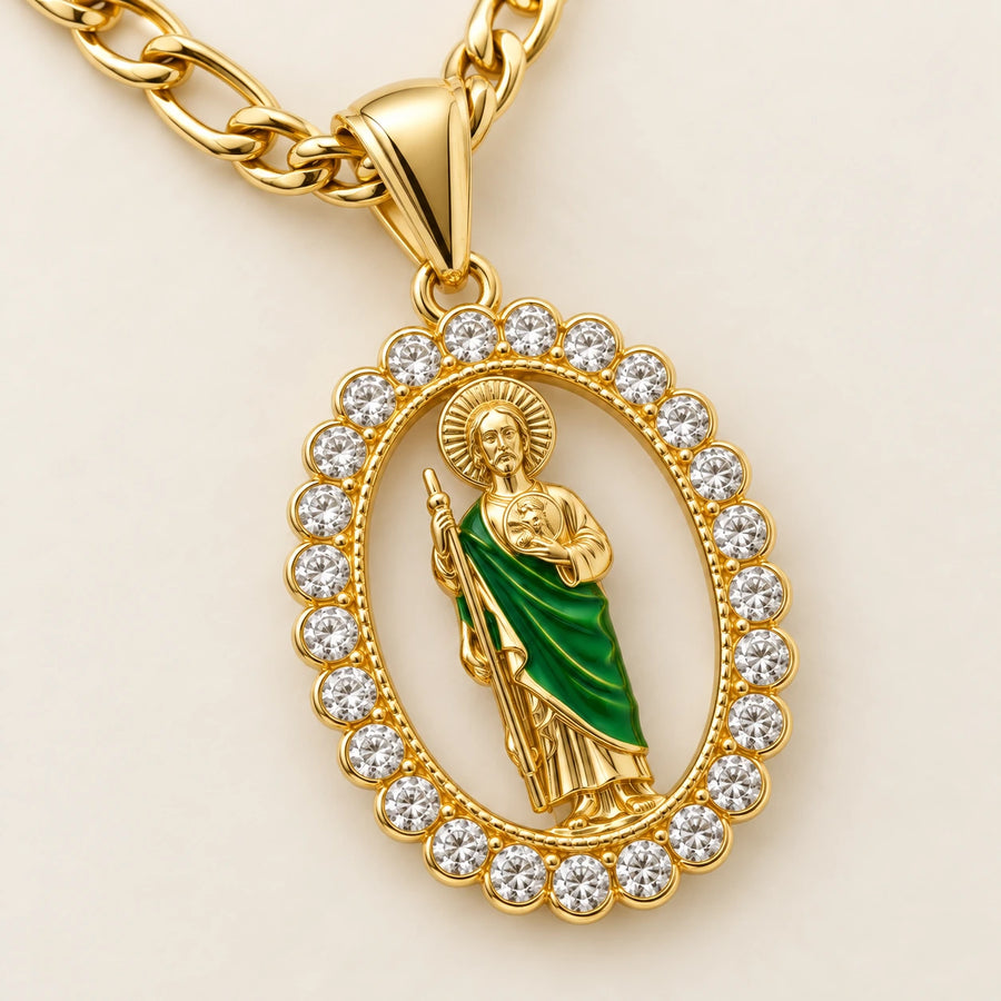 Close detail of Saint Jude Medallion Necklace
