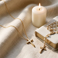 Milestone Cross, a sealed 18K gold cross necklace, a keepsake gift for First Communion