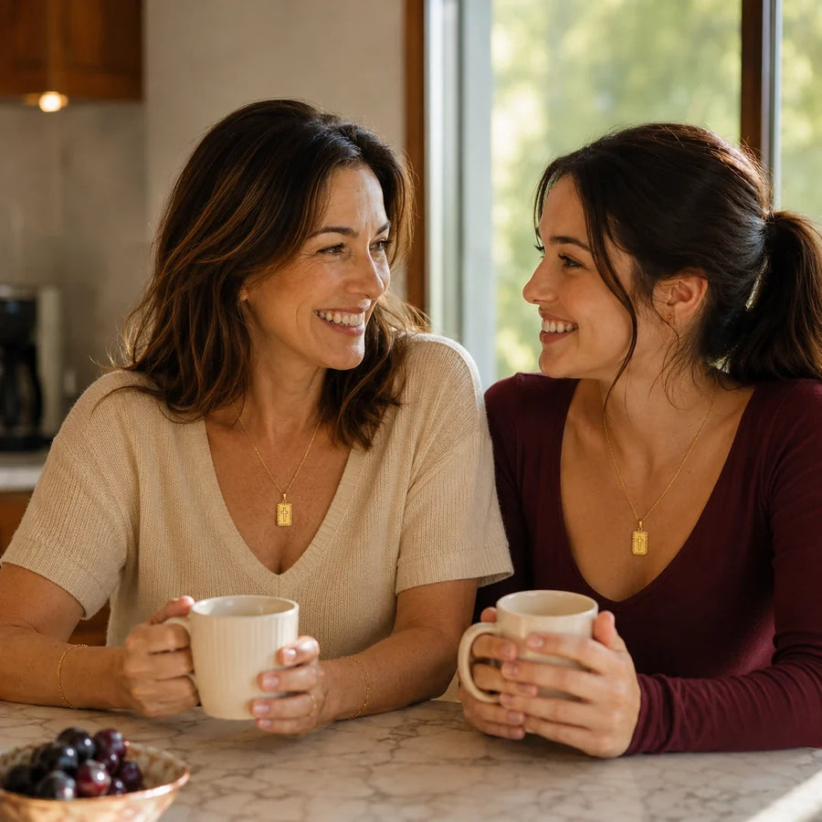 Mother & Daughter, two matching sealed 18K gold necklaces, a keepsake gift for mother and daughter