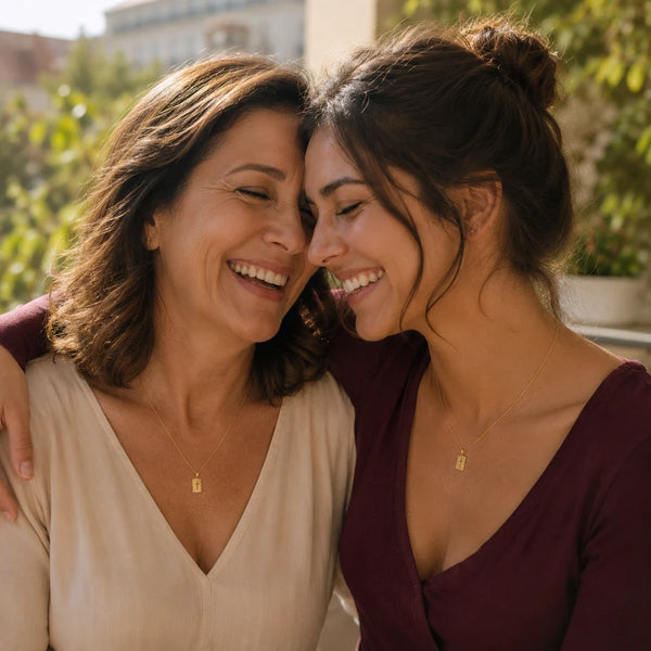 Mother & Daughter, two matching sealed 18K gold necklaces, a keepsake gift for mother and daughter
