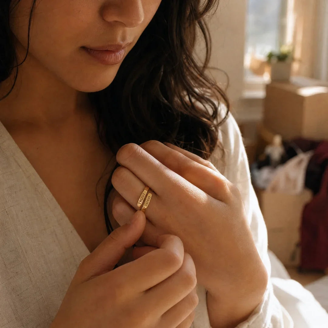 Trust God Ring, a sealed 18K gold engraved ring, a keepsake gift for Confirmation