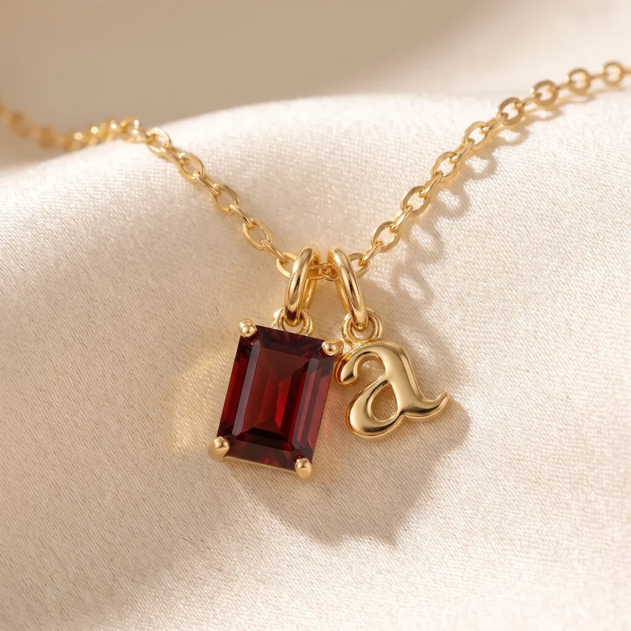 Initial & Birthstone Necklace, a sealed 18K gold personalized initial and birthstone necklace, a keepsake gift for a baptism or First Communion
