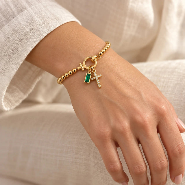 Birth Month Crystal Cross Charm Bracelet worn