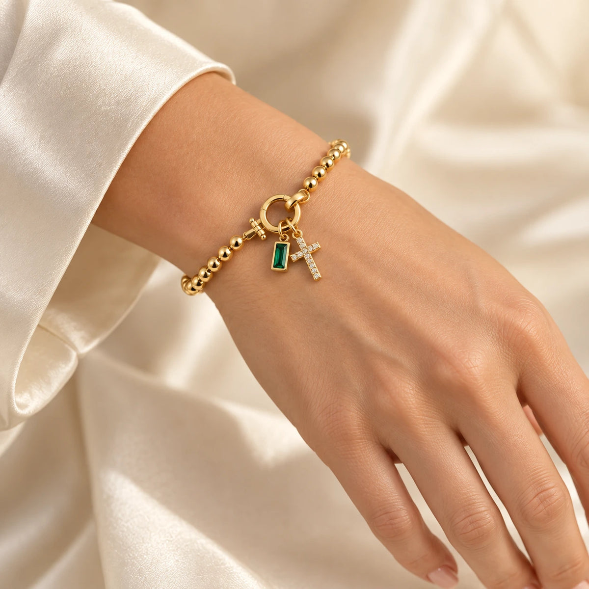 Birth Month Crystal Cross Charm Bracelet worn and styled