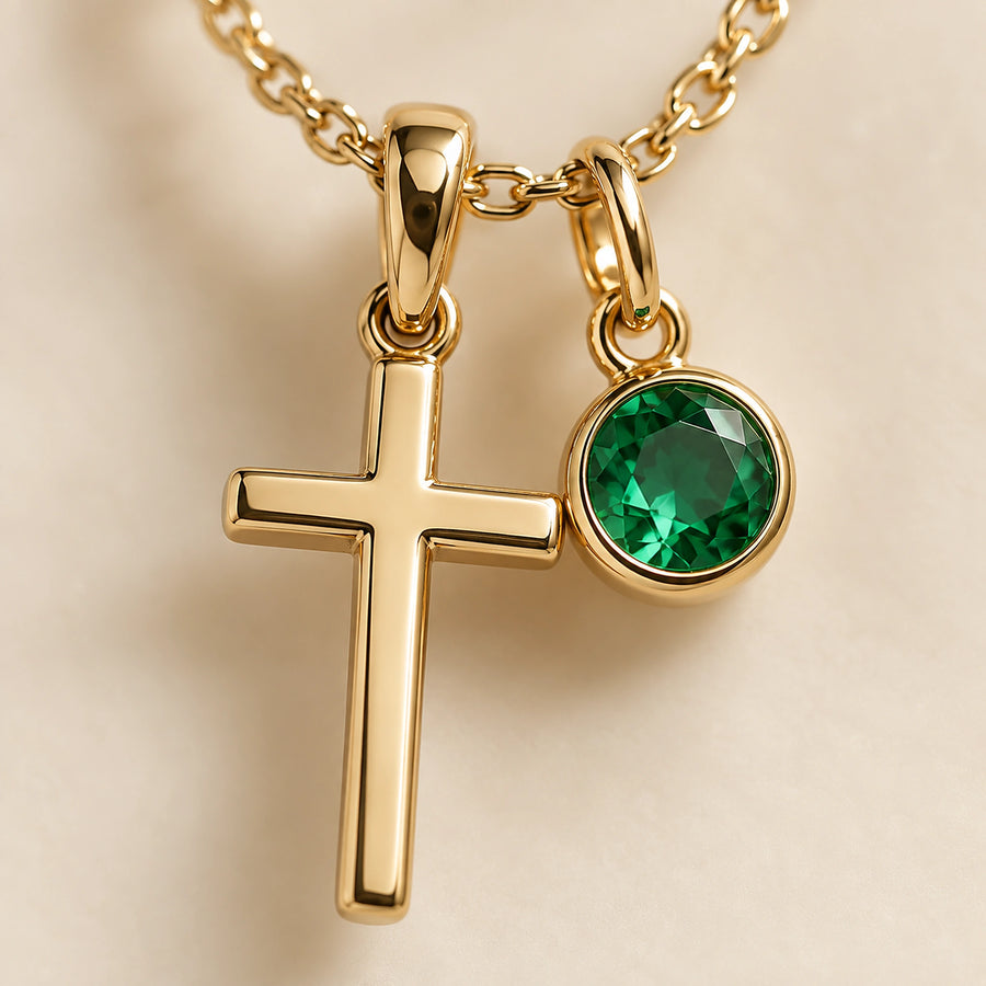 Close detail of Birthstone Cross Necklace