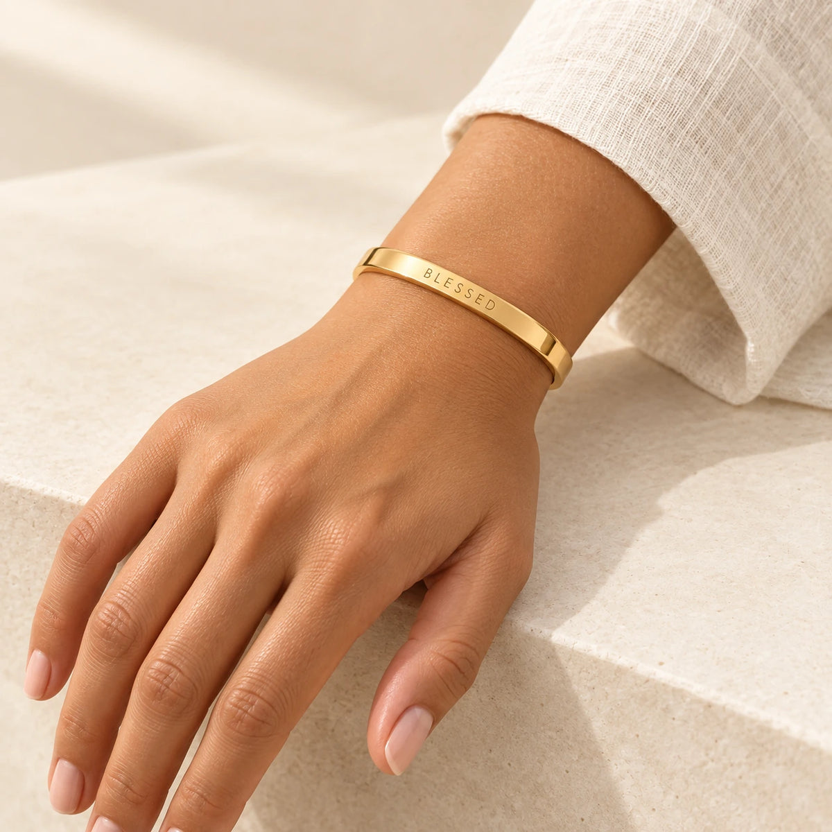 Blessed Word Bracelet worn, seen from another angle