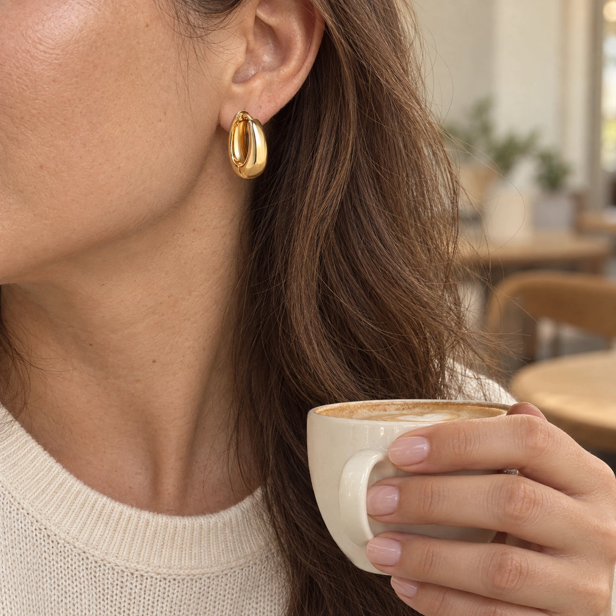Amada Chunky Hoop Earrings in an everyday lifestyle scene.