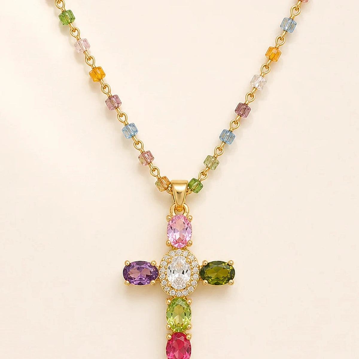 Amada Q4 exact product detail | Colorful Crystal Cross Necklace