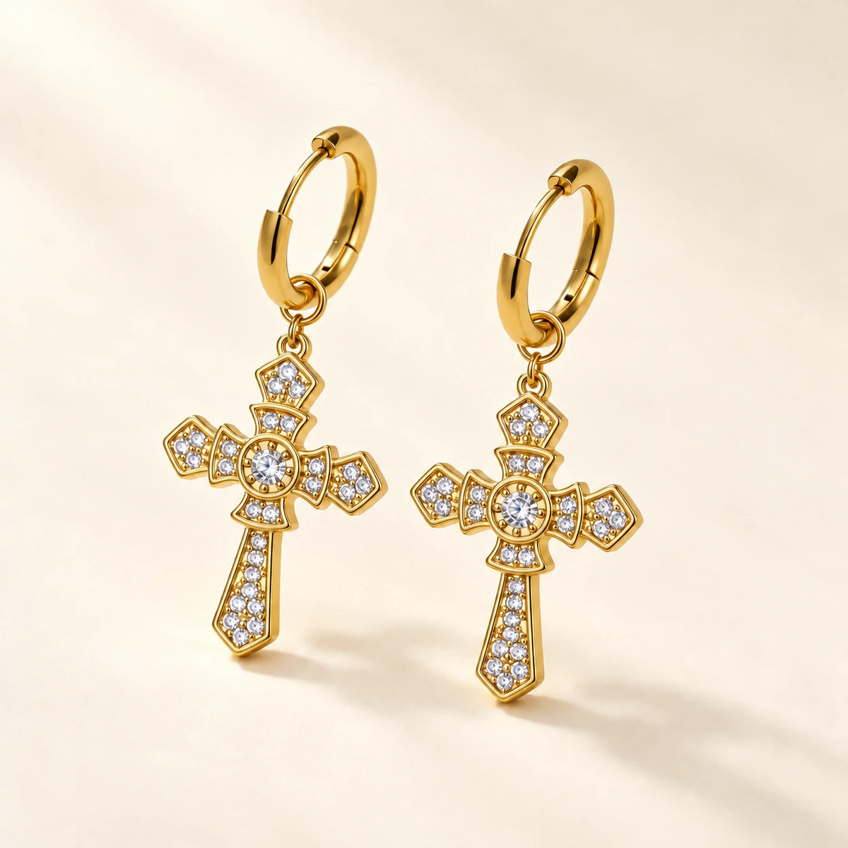 Cross Hoop Earrings, shown on its own