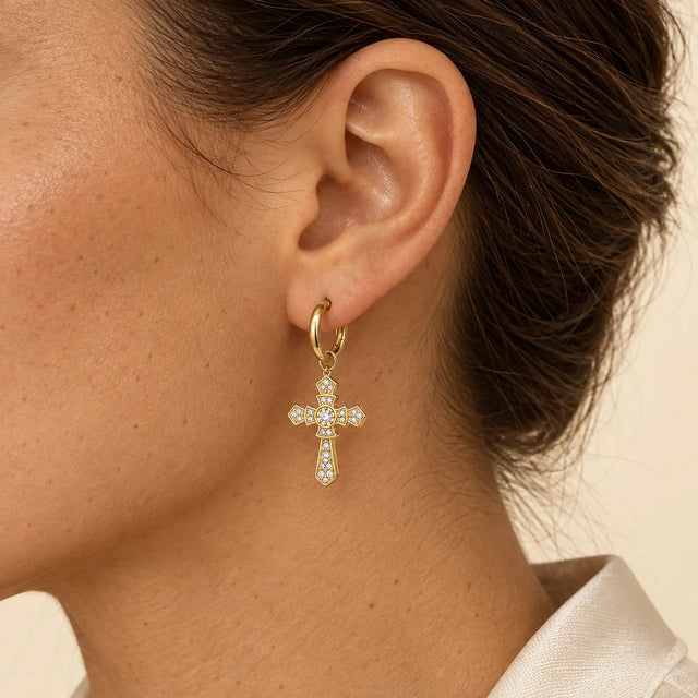 Cross Hoop Earrings worn