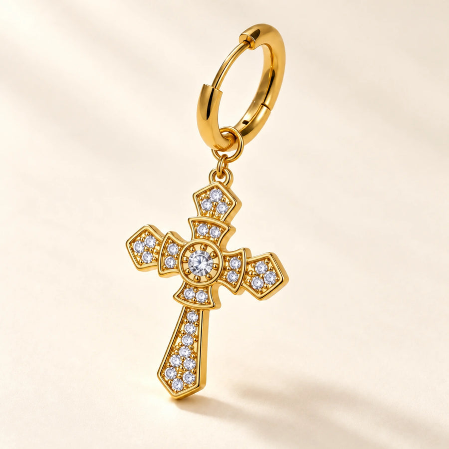 Close detail of Cross Hoop Earrings