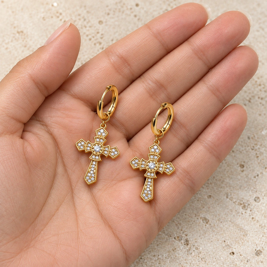 Cross Hoop Earrings shown for scale