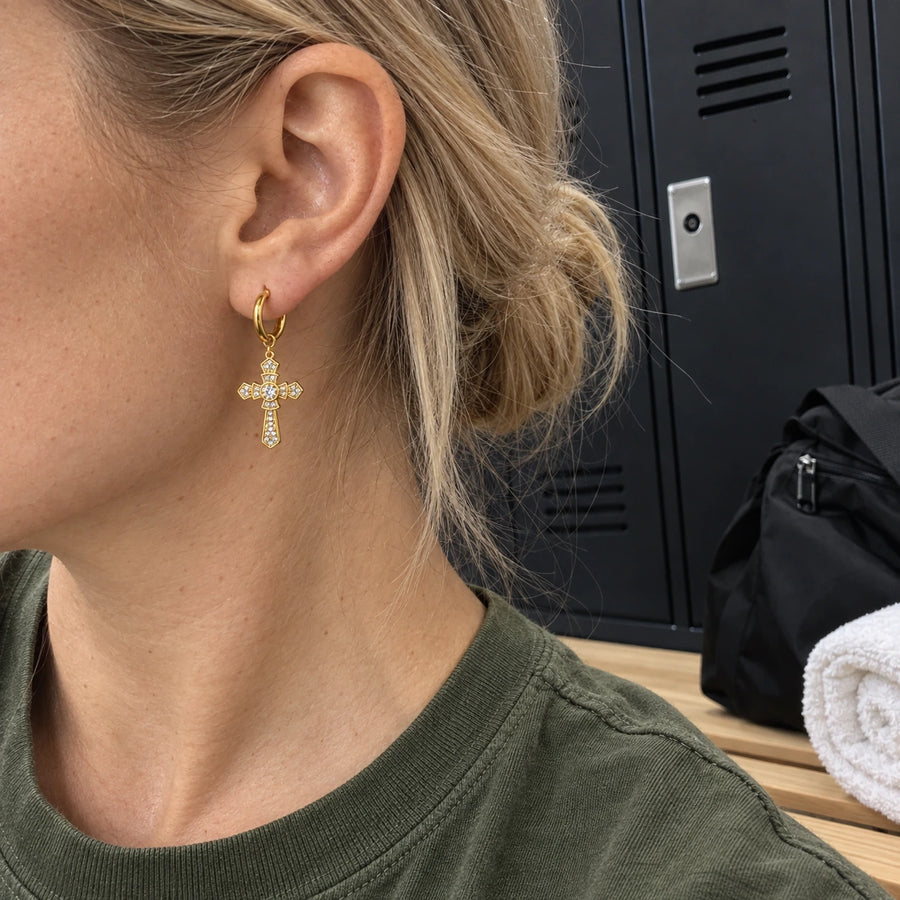 Cross Hoop Earrings styled with other pieces
