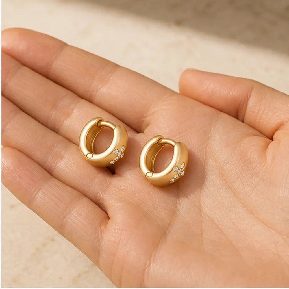Cross Huggie Earrings, worn and styled