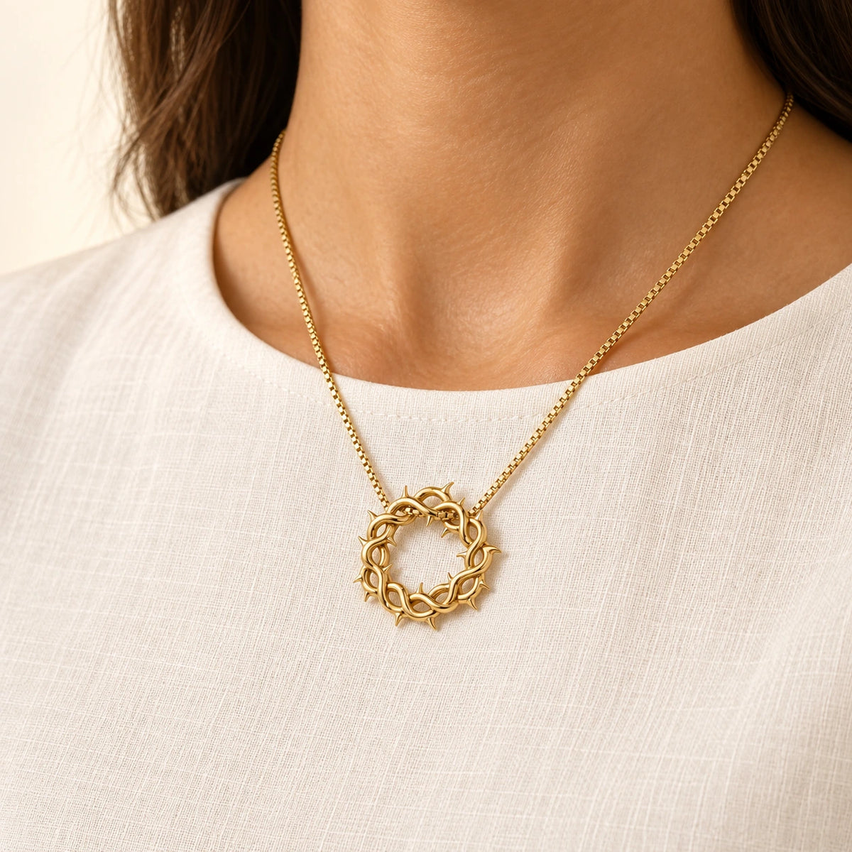 Crown of Thorns Necklace worn, seen from another angle