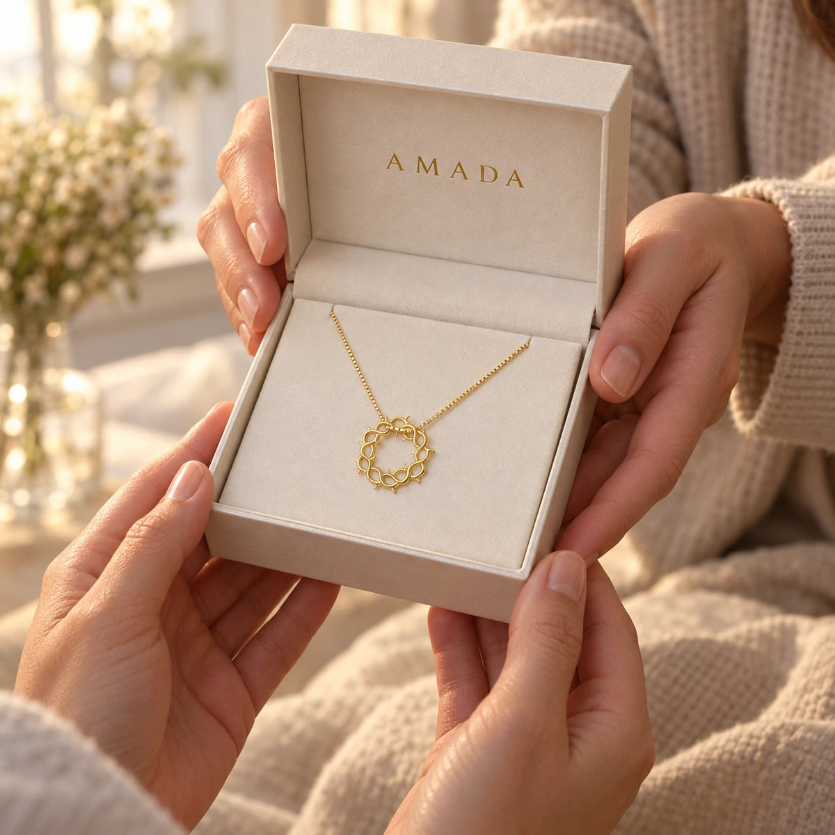Crown of Thorns Necklace presented in an Amada box