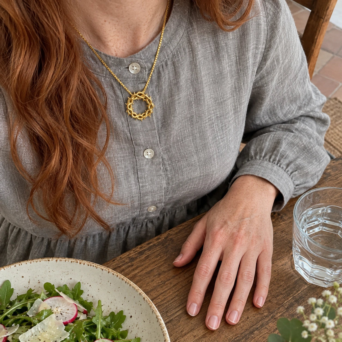 Crown of Thorns Necklace worn in everyday life