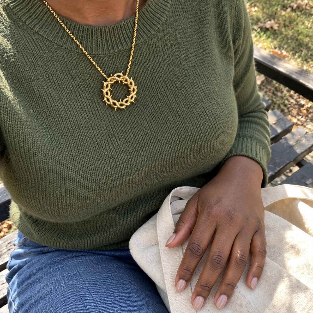 Crown of Thorns Necklace worn, first-person view