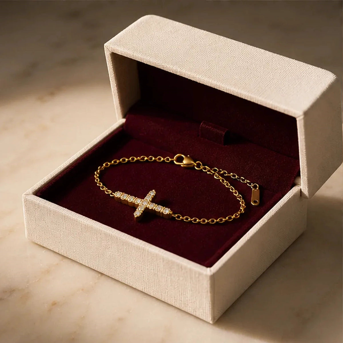 Amada | Crystal Cross Bracelet | gift box presentation | cycle 3
