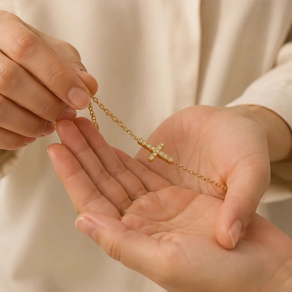 Crystal Cross Bracelet, worn and styled