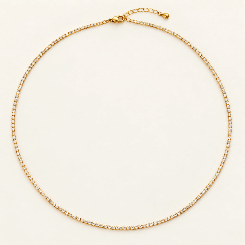 Dainty CZ Tennis Necklace, worn and styled