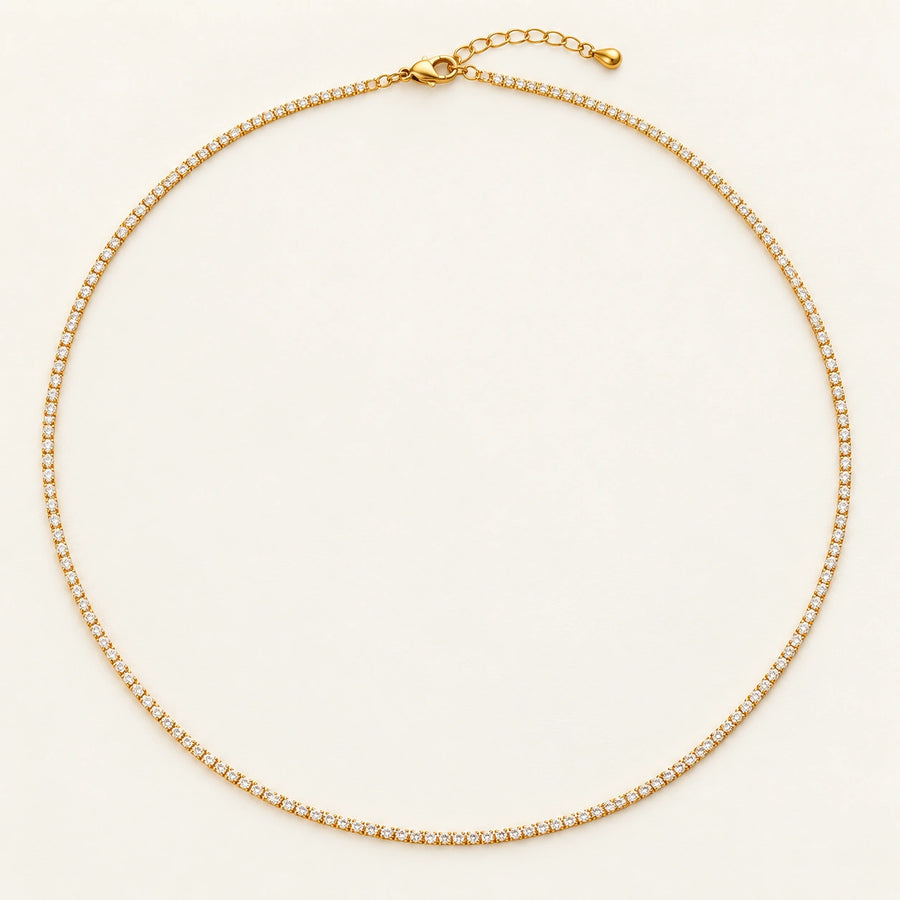 Dainty CZ Tennis Necklace shown for scale