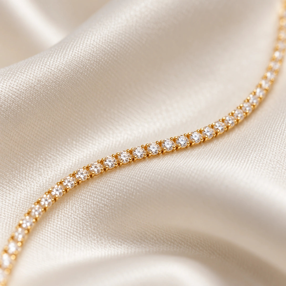 Close-up of the Amada Dainty CZ Tennis Necklace showing its detail and finish.