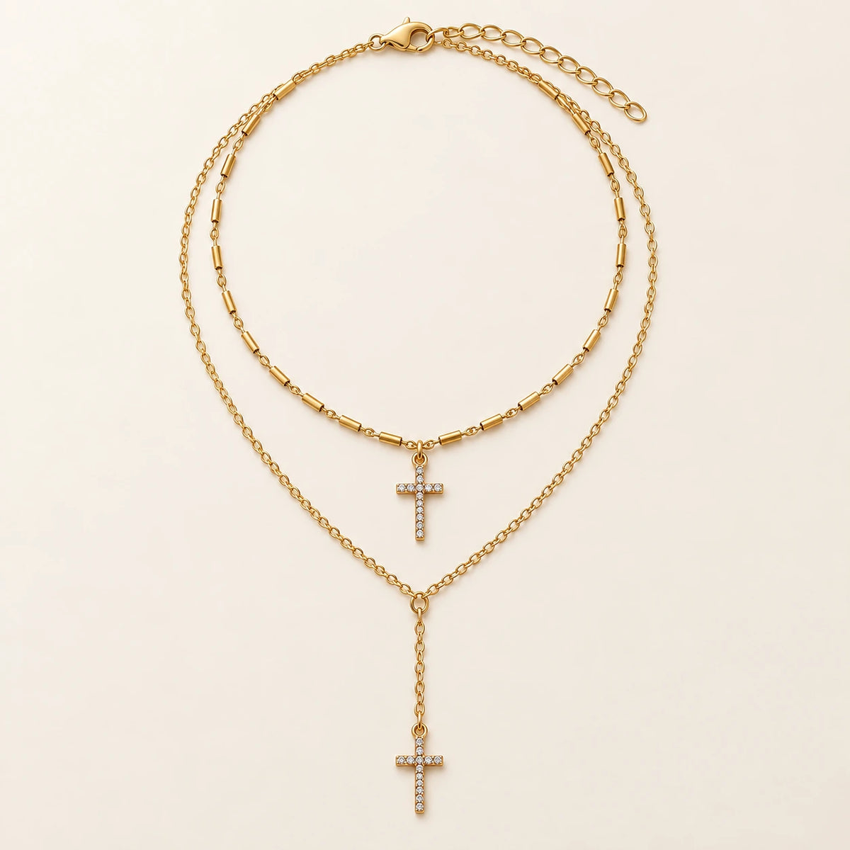 Double Layer Cross Necklace, shown on its own