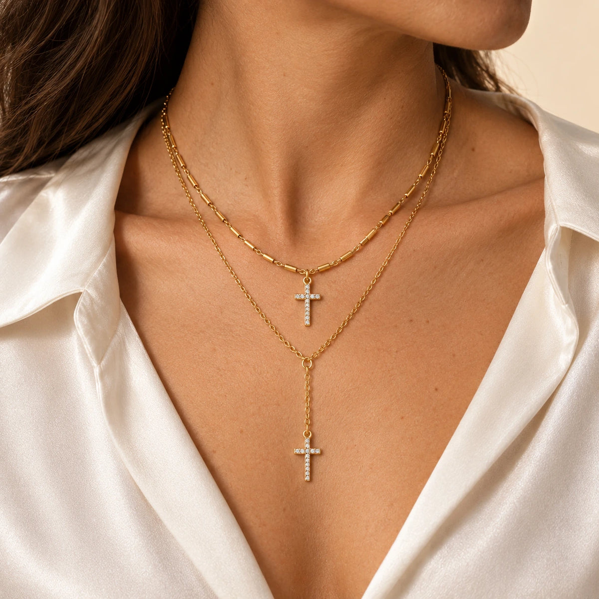 Double Layer Cross Necklace worn and styled