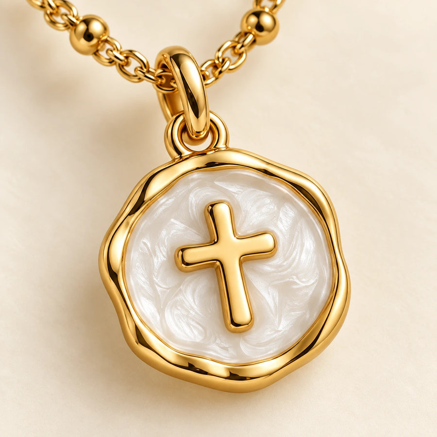 Close detail of Enamel Cross Pendant