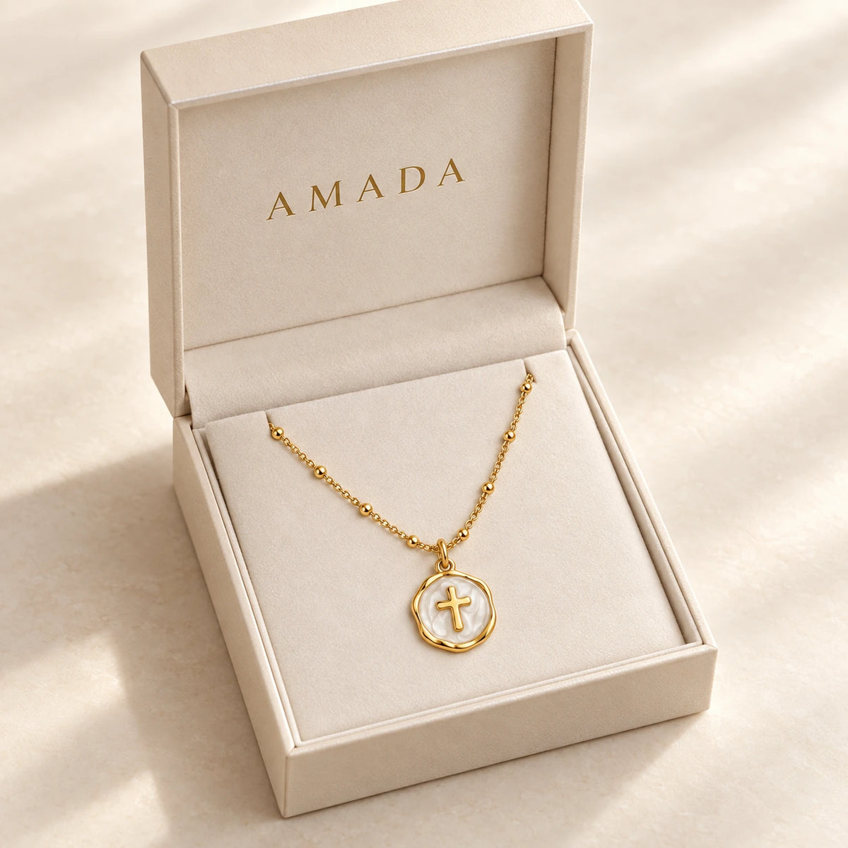 Enamel Cross Pendant presented in an Amada box