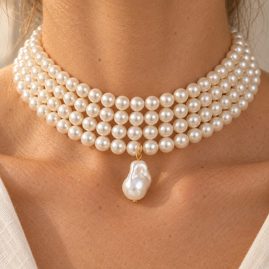 Close detail of Layered Faux Pearl Choker
