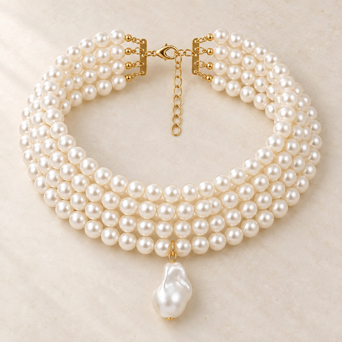 Close-up of the Amada Layered Faux Pearl Choker showing its detail and finish.