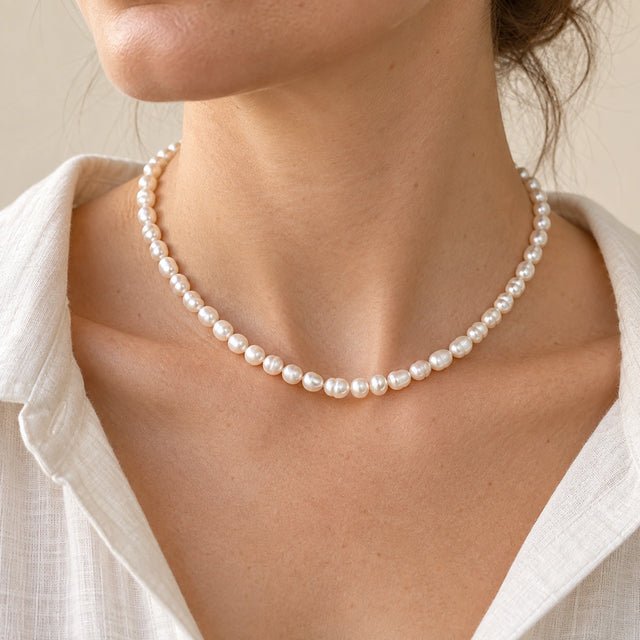 Faux Pearl Strand Necklace worn