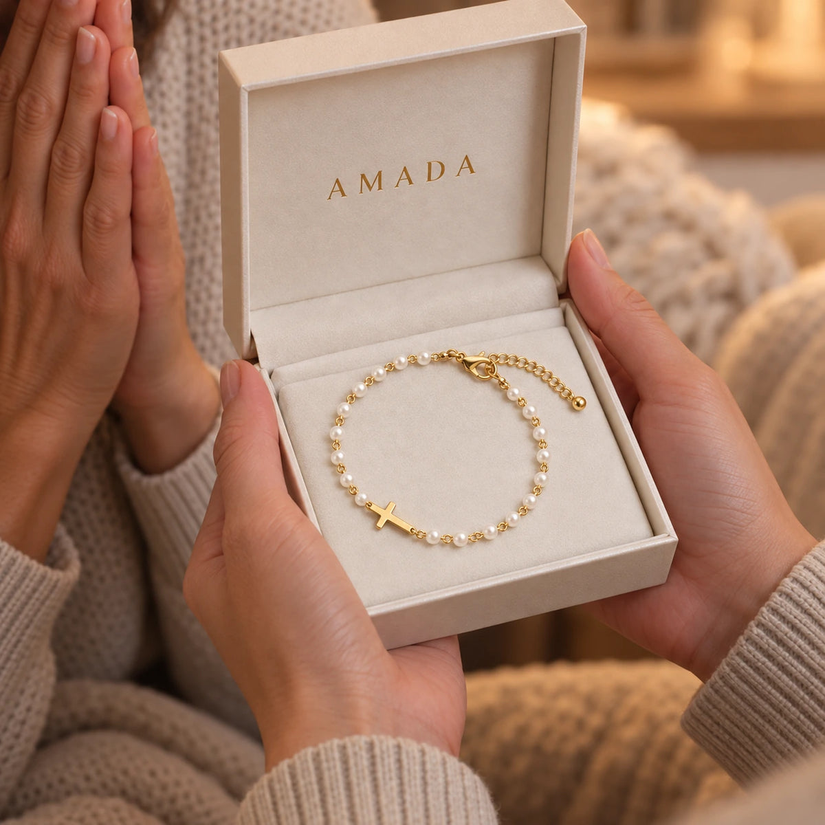 Grace Pearl Bracelet presented in an Amada box