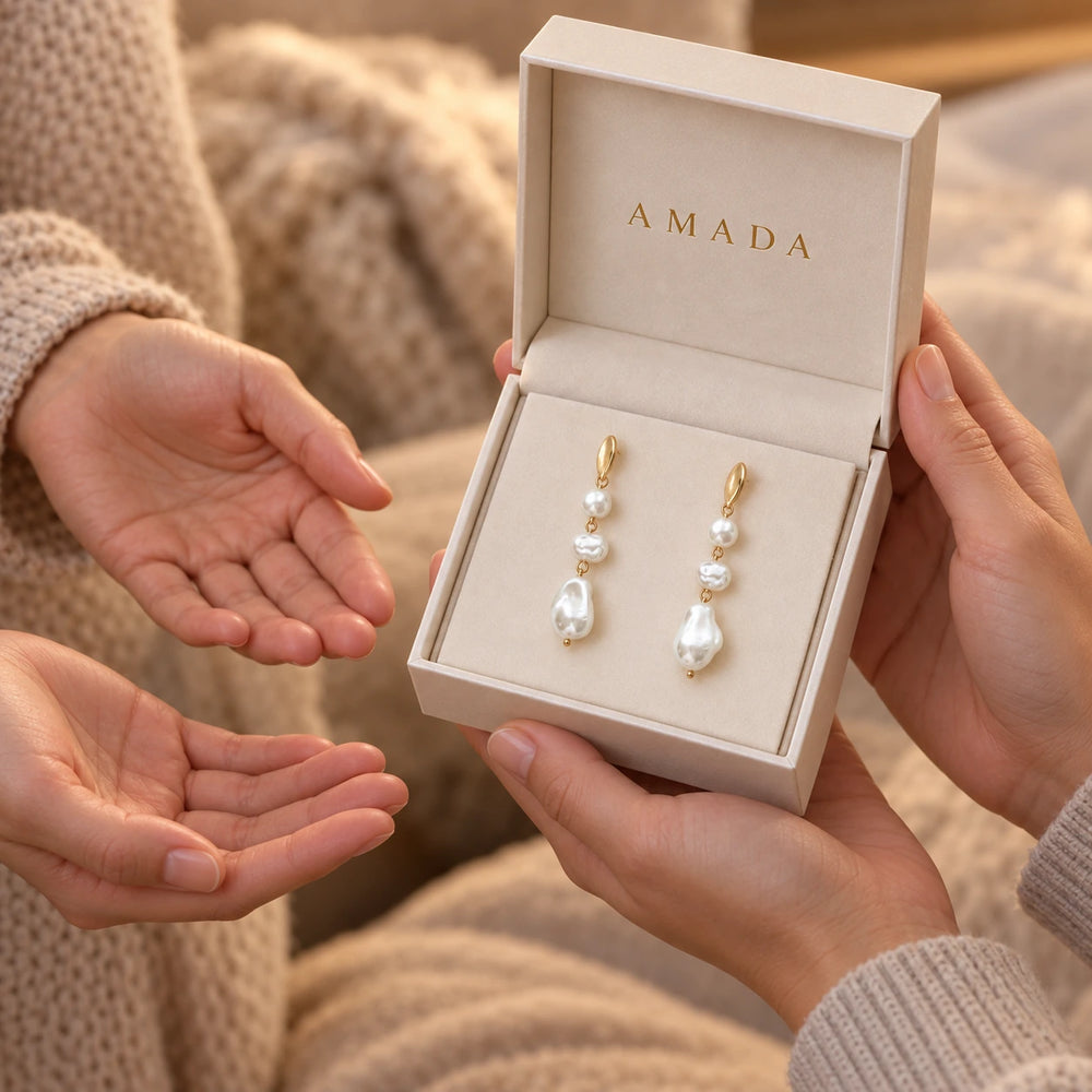 Grace Faux Pearl Drop Earrings, worn and styled