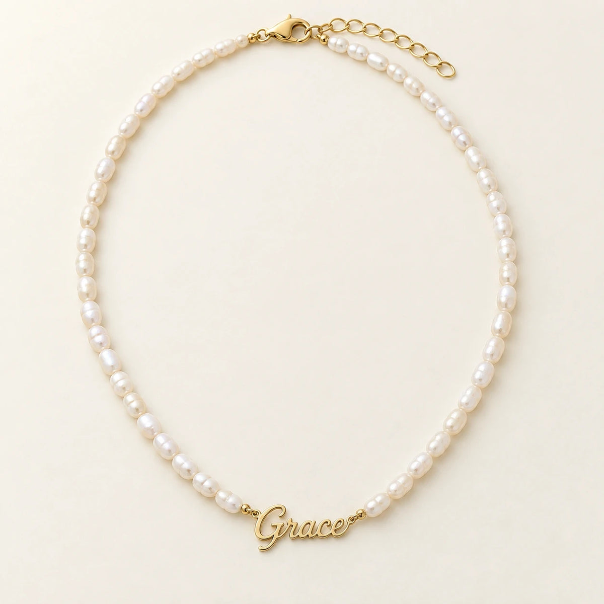 Pearl Name Necklace, shown on its own