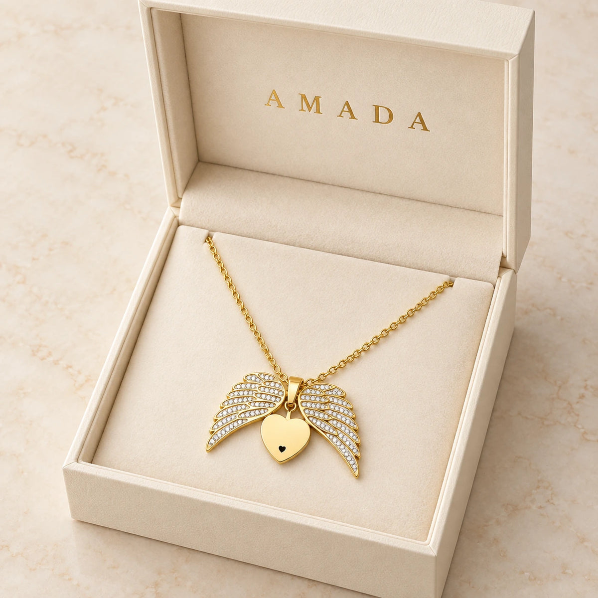 Guardian Angel Necklace presented in an Amada box