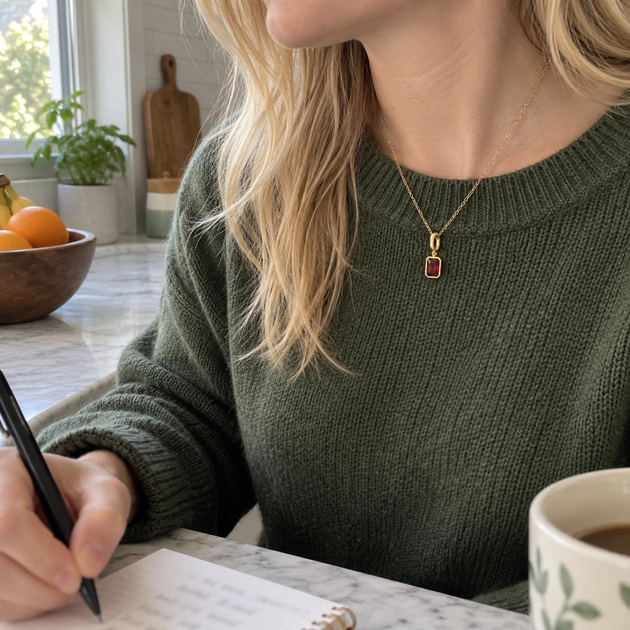 Her Birth Month Charm styled with other pieces