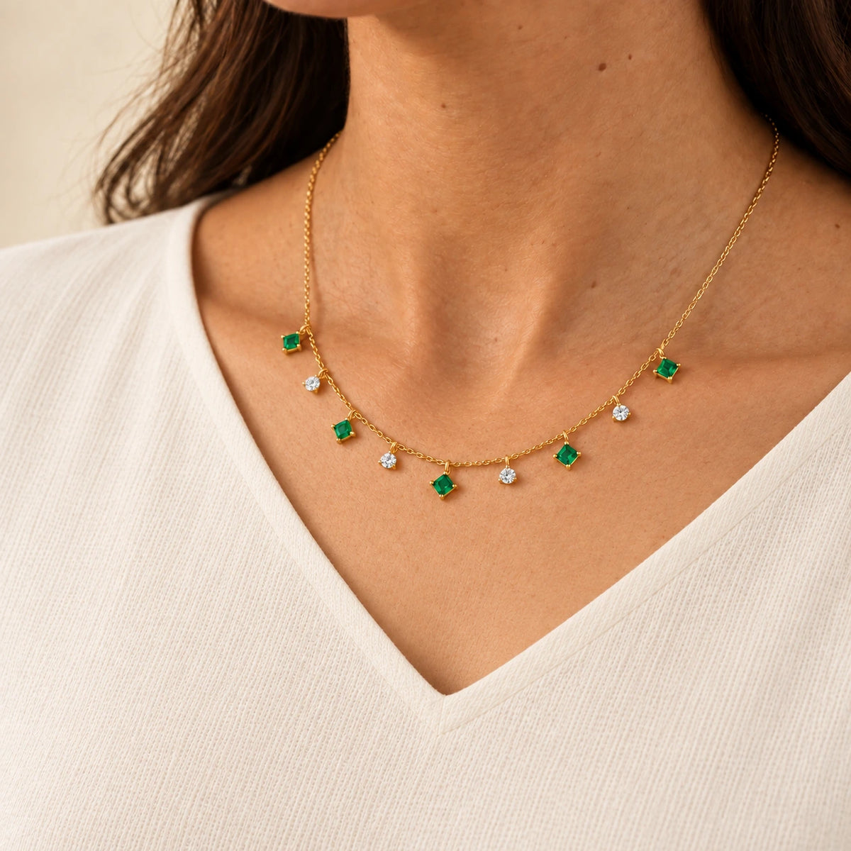 Her Family Necklace worn, seen from another angle